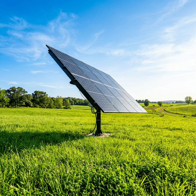 Panel solar en campo verde
